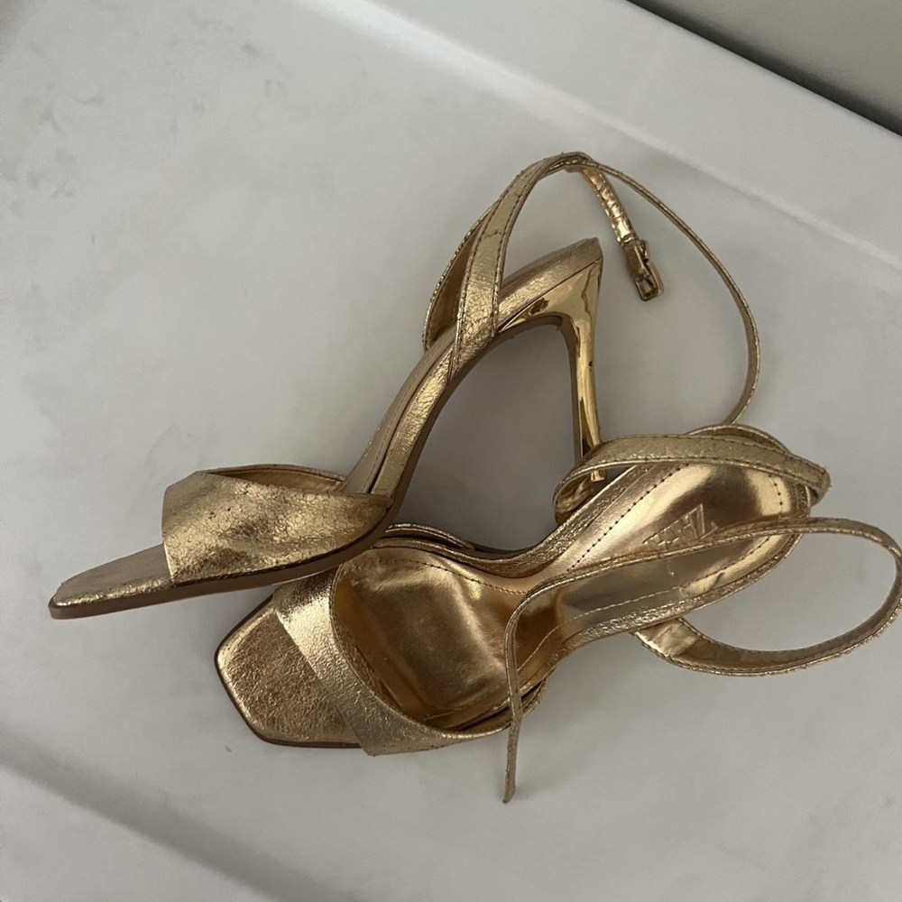 Zara Metallic Gold Heels